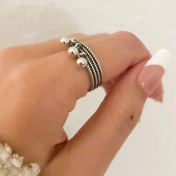 925 Sterling Silver Dangle Ball Ring Minimalist Ring Modern Textured Ring - Picture 3 of 8